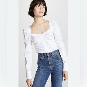 Veronica Beard Frankie White Long Sleeve Rucched Blouse